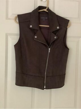 Level 99 Dark Brown Sleeveless Moto Vest with Asymmetrical Zip
